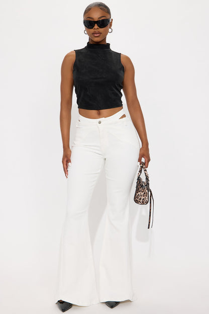 Peekaboo Cut Out Flare Jeans - White