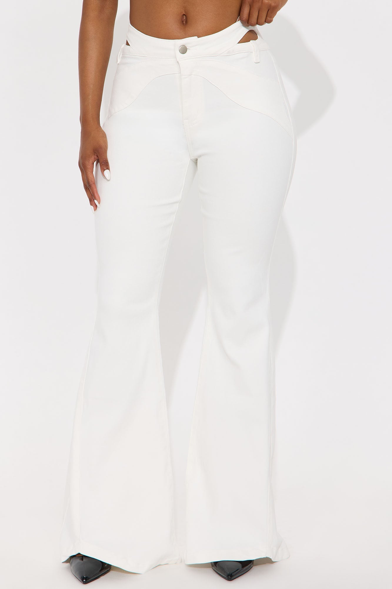 Peekaboo Cut Out Flare Jeans - White