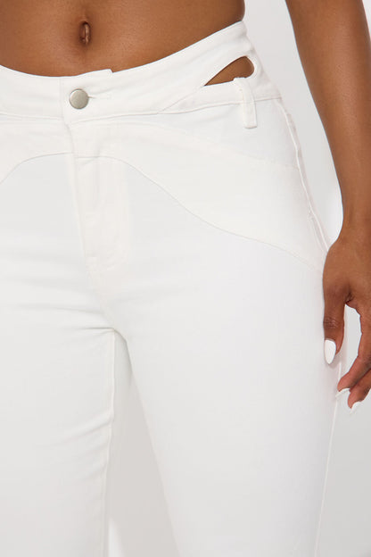 Peekaboo Cut Out Flare Jeans - White