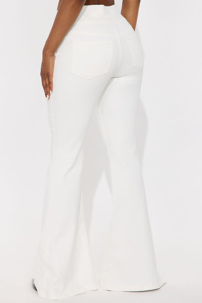 Peekaboo Cut Out Flare Jeans - White