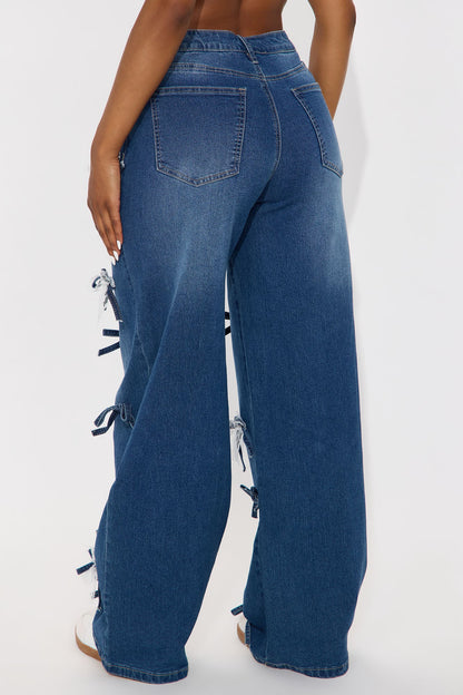 Bowtiful Tinted Wide Leg Jeans - Dark Wash