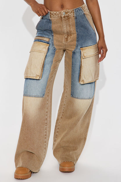Sahara Cargo Straight Leg Jeans - Dark Wash