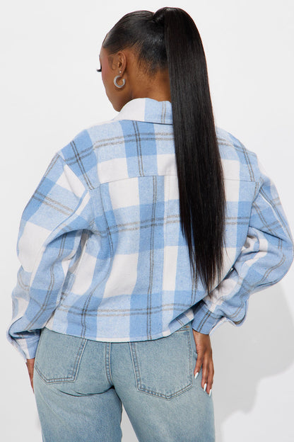 Harvest Bloom Plaid Shacket - Blue