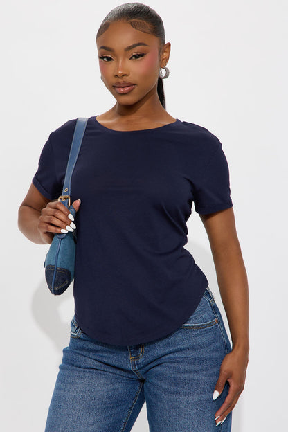 Annie Cuffed Short Sleeve Top - Navy
