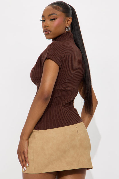 Aurora Mock Neck Sweater Top - Chocolate