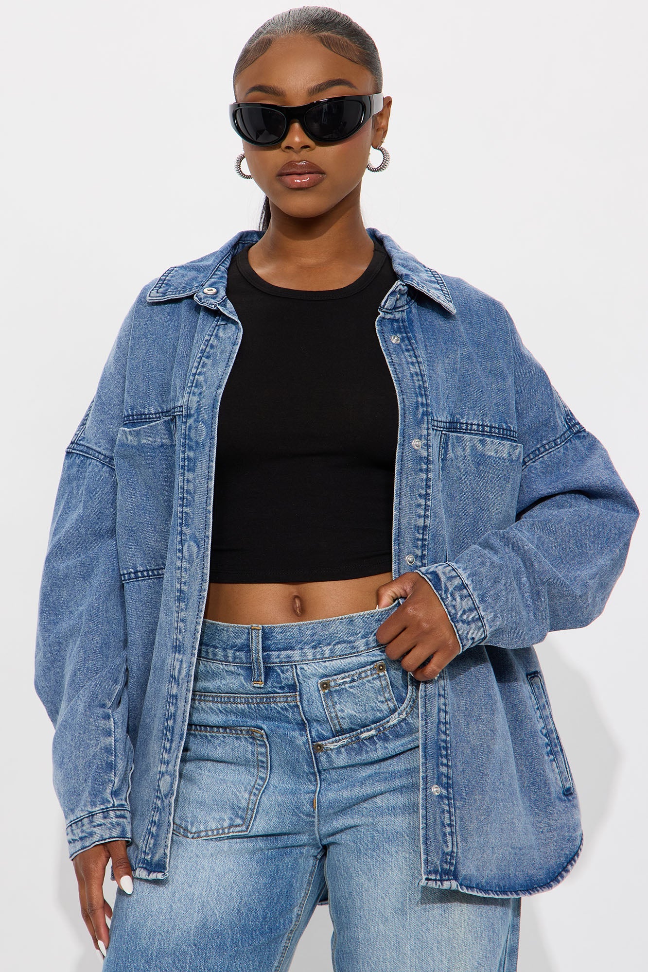 Everly Oversized Denim Shacket - Medium Wash