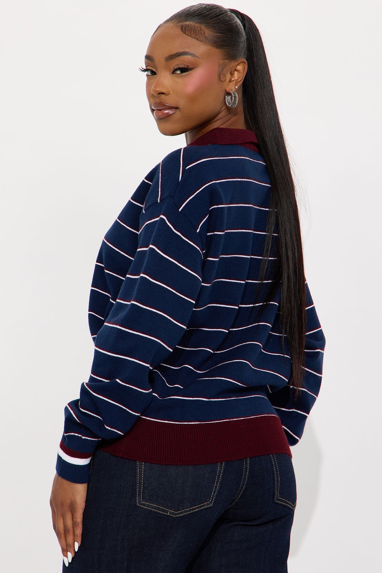 Living In Stripes Polo Sweater - Navy/Red