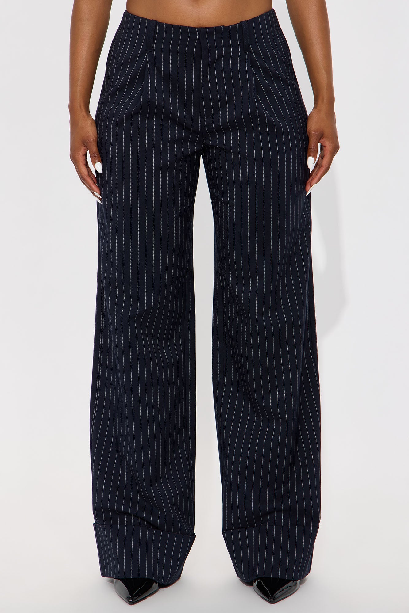 Amina Pinstripe Wide Leg Trouser - Navy