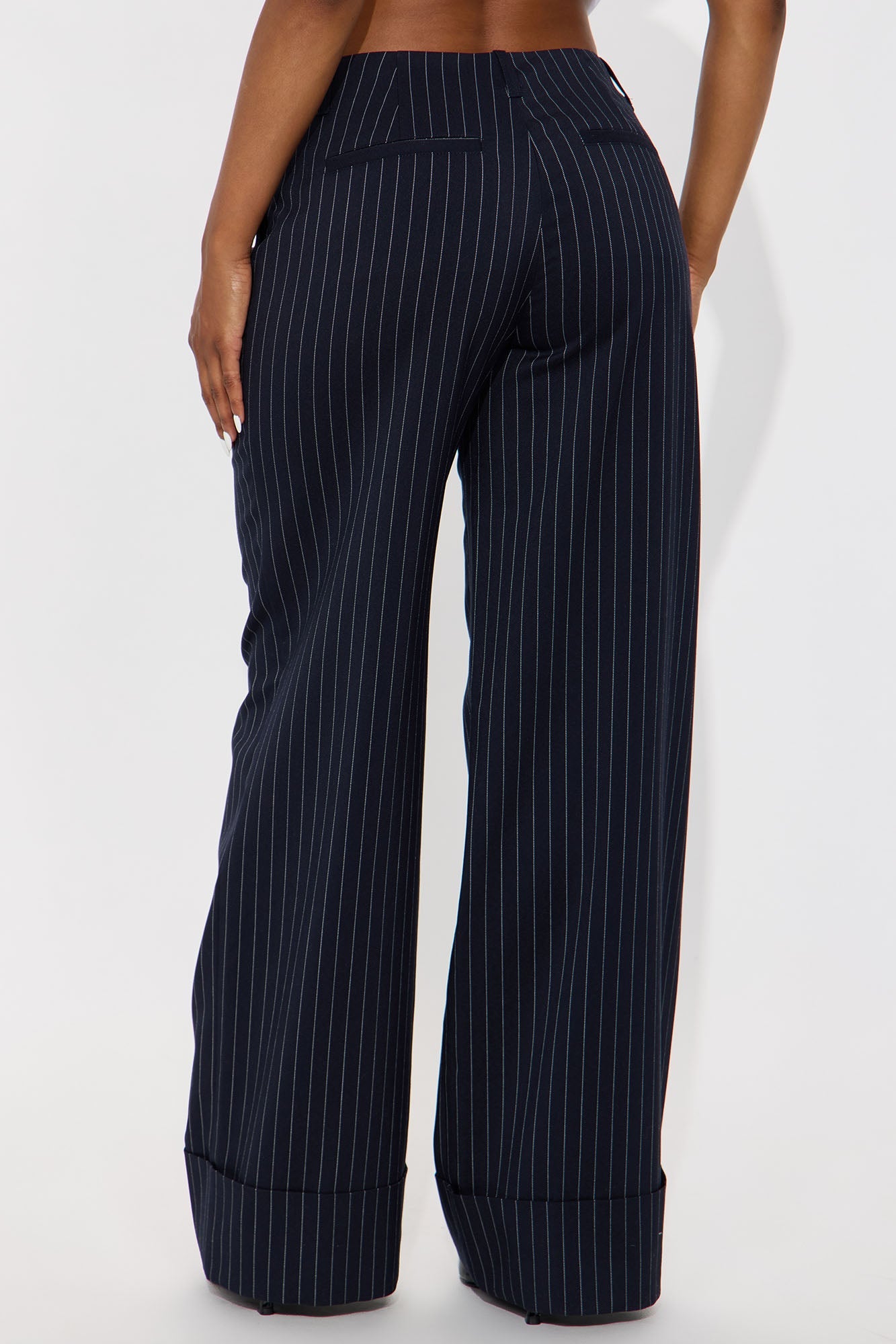 Amina Pinstripe Wide Leg Trouser - Navy