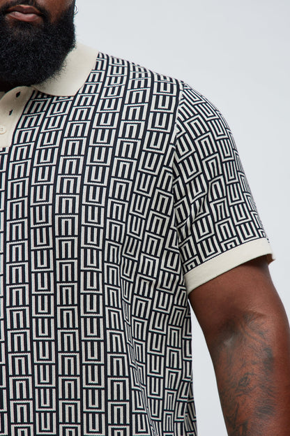Cunard Jacquard Polo - Tan/Multi