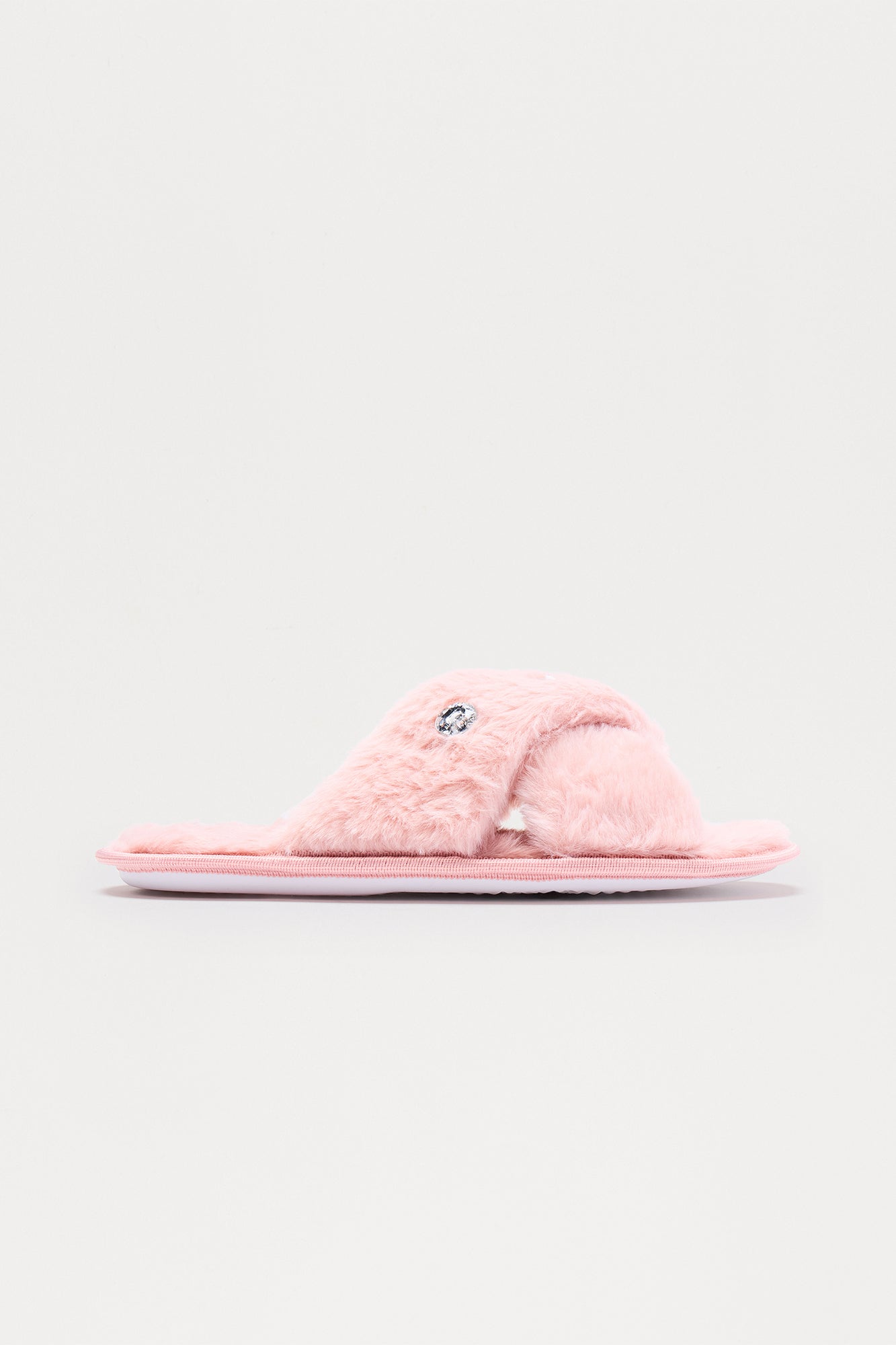 Piper Rhinestone Faux Fur Slippers - Pink