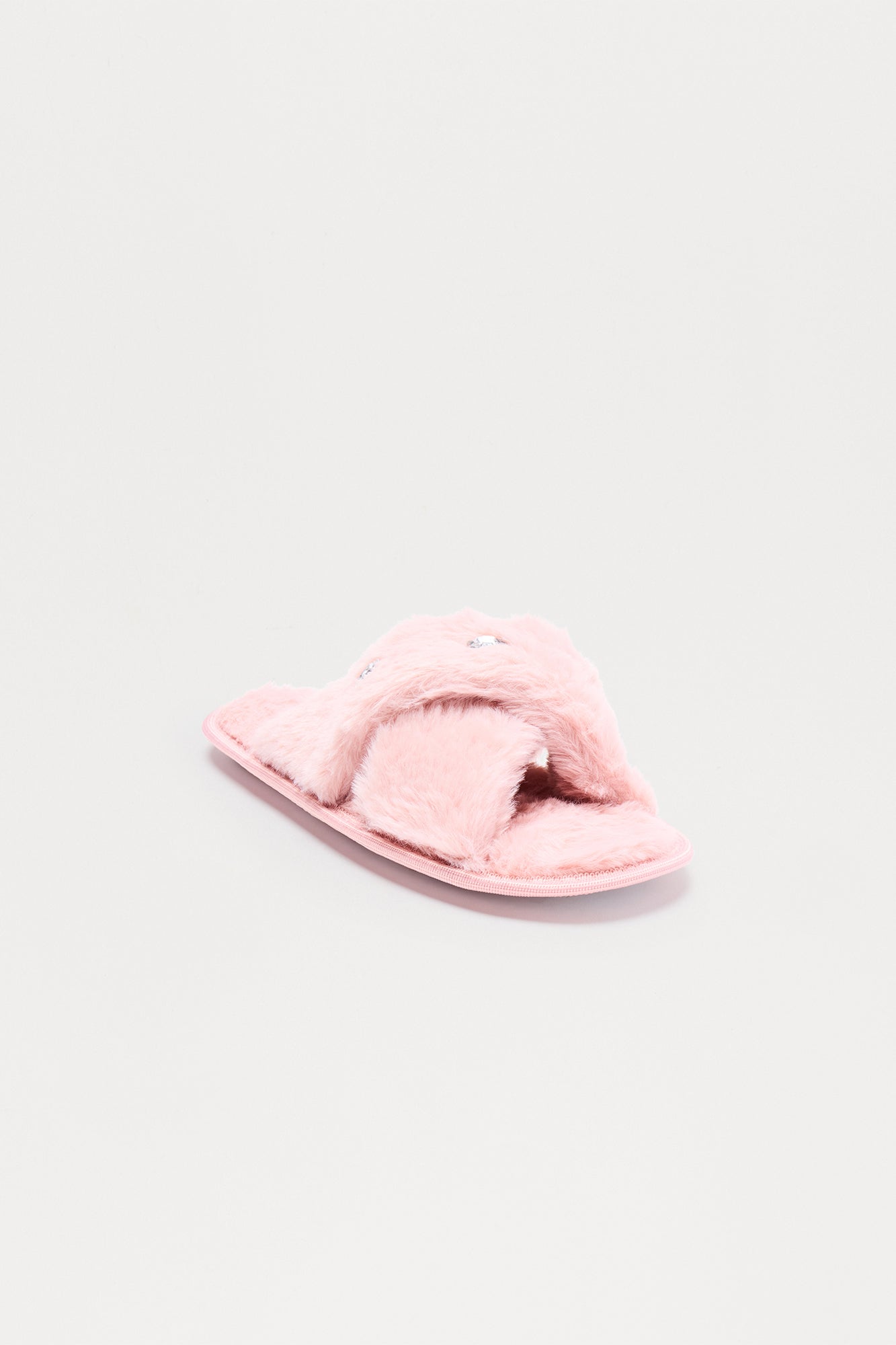 Piper Rhinestone Faux Fur Slippers - Pink