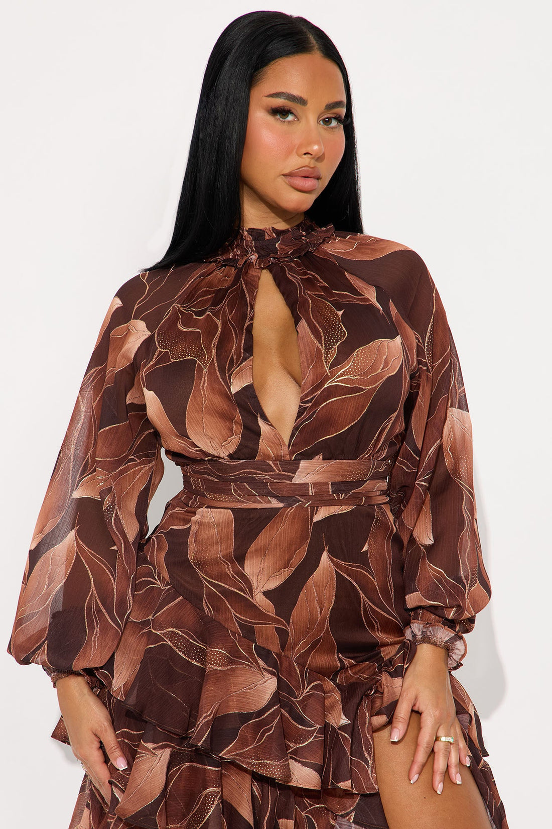 Sofia Chiffon Maxi Dress - Brown/combo