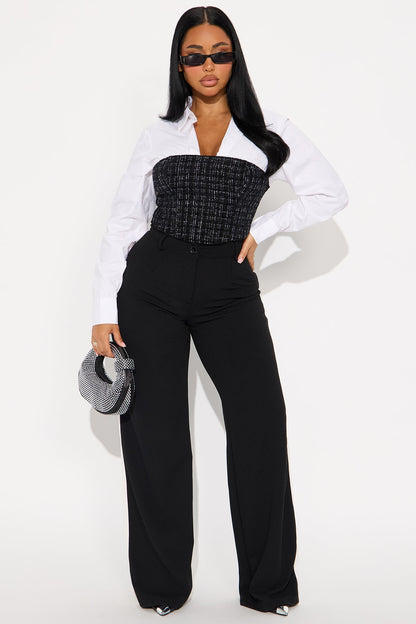 Take Notes Set In Poplin Tweed Corset - White/Black