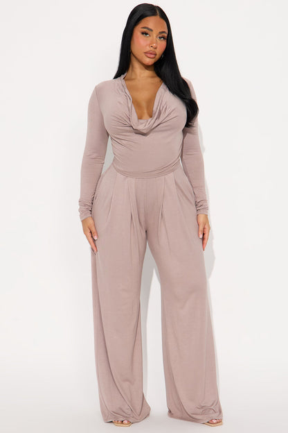 Hazel Cowl Neck Pant Set - Taupe