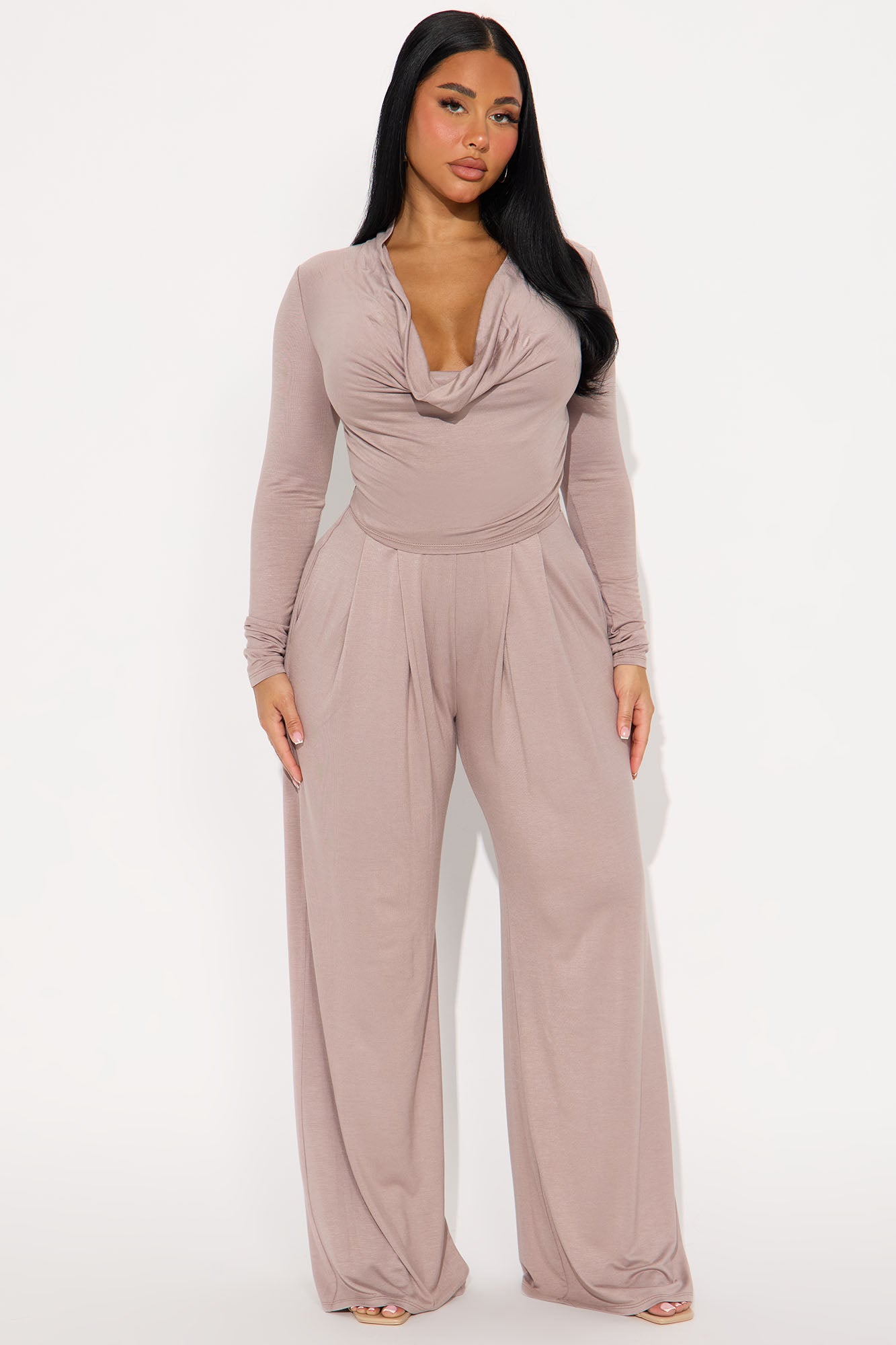 Hazel Cowl Neck Pant Set - Taupe