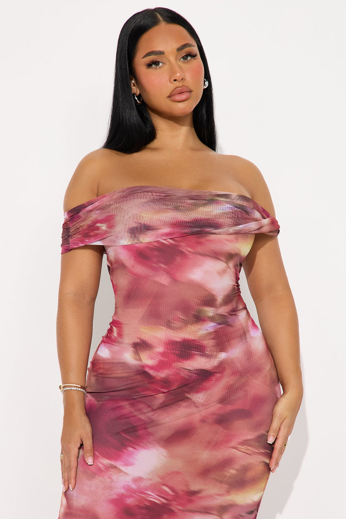 Jasmyn Off Shoulder Maxi Dress - Pink/combo