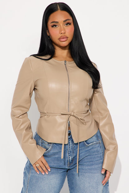 Too Fierce Faux Leather Peplum Jacket - Mocha
