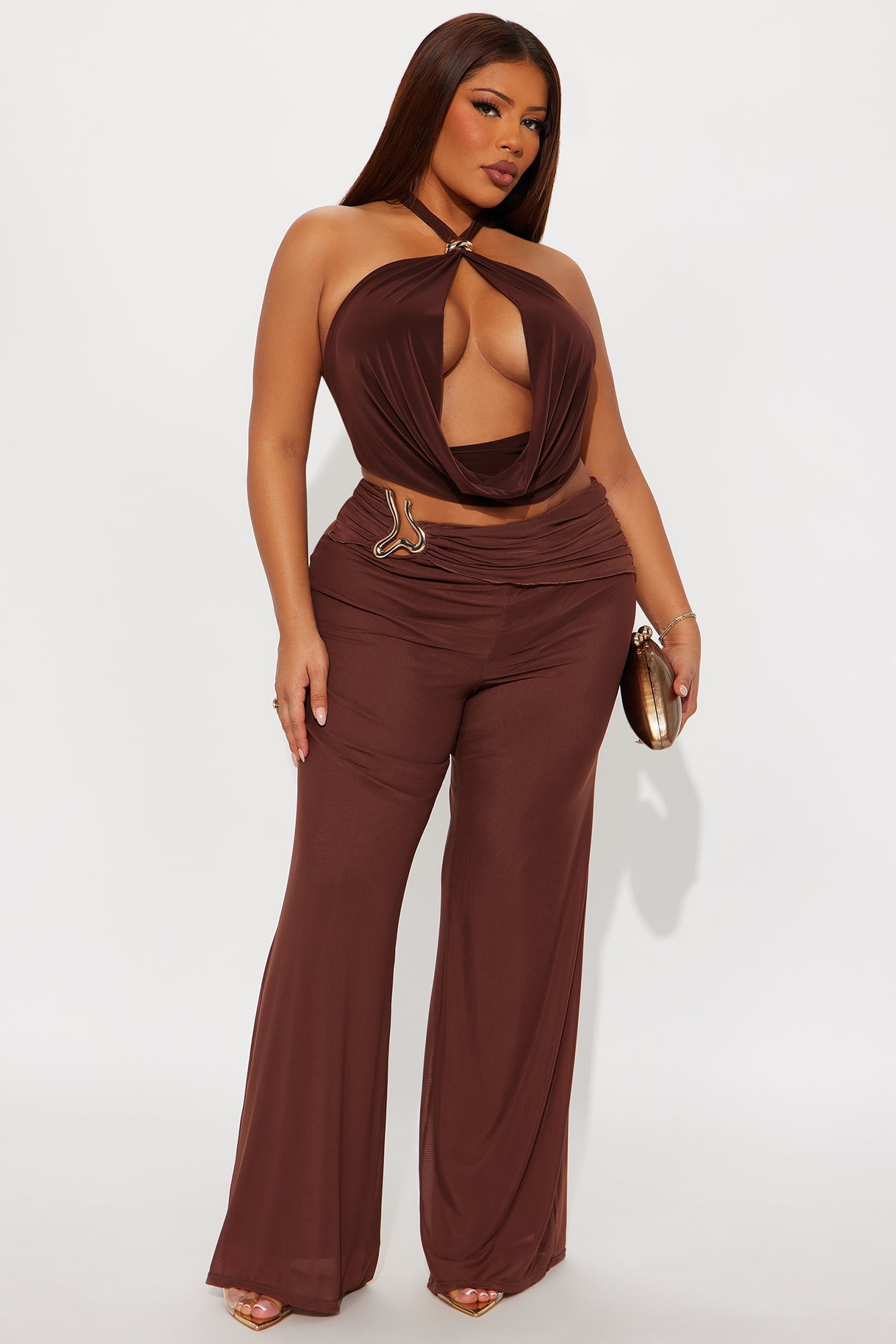 No Set Boundaries Mesh Wide Leg Pant - Brown