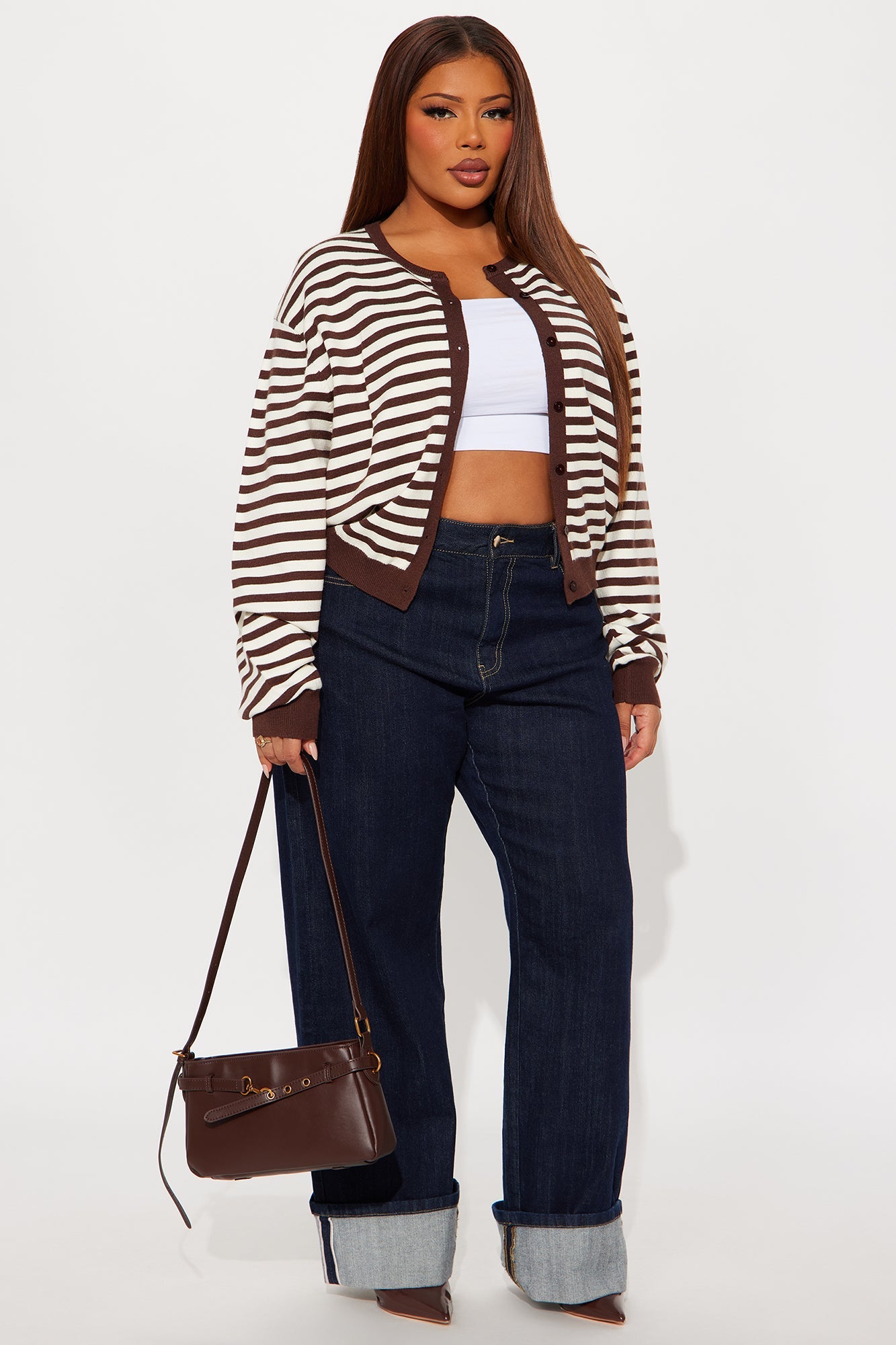 All Out Stripe Cardigan Sweater - Chocolate/Combo
