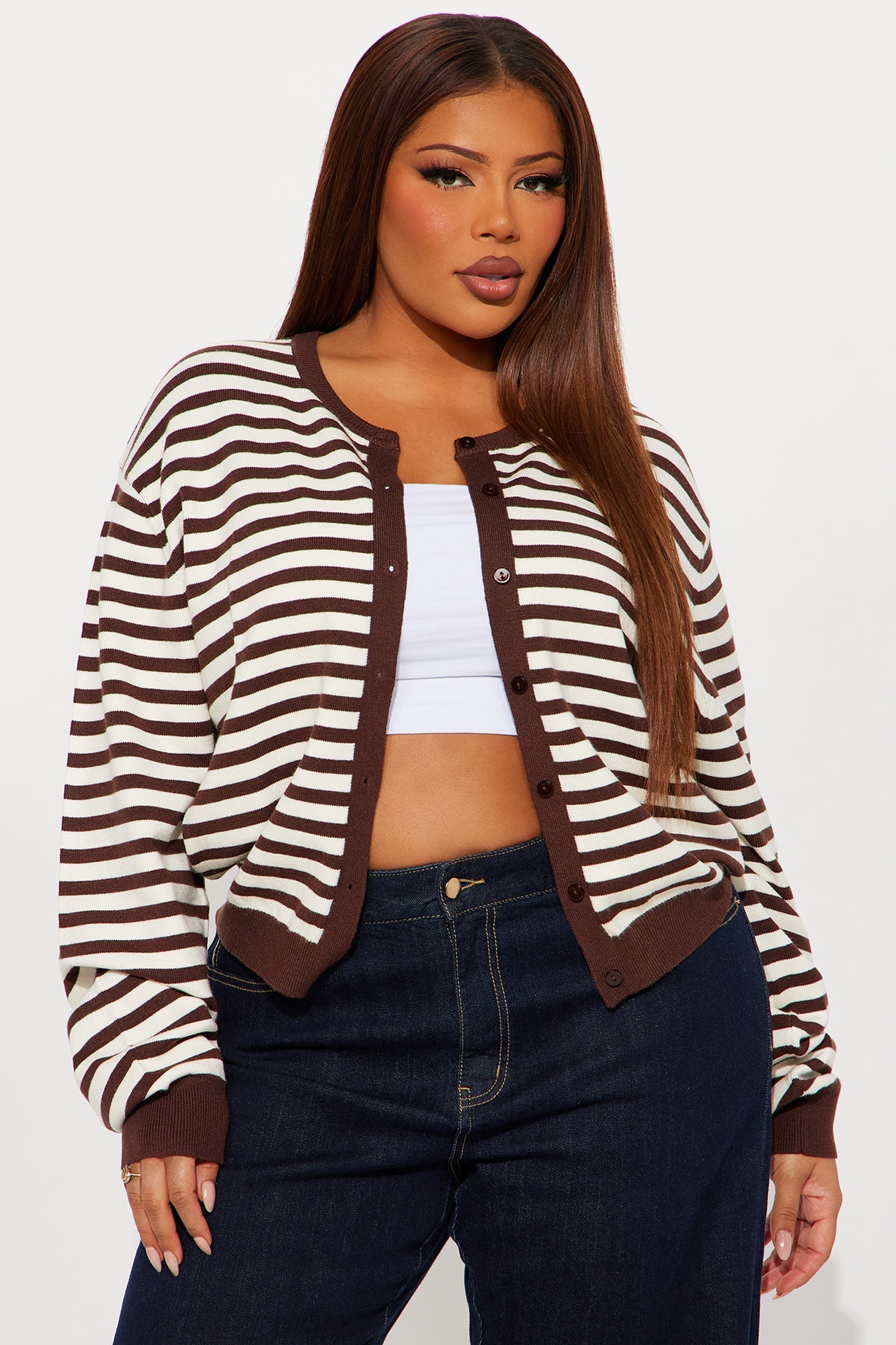 All Out Stripe Cardigan Sweater - Chocolate/Combo