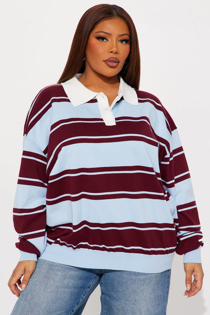 West Coast Striped Rugby Polo Sweater - Blue/combo