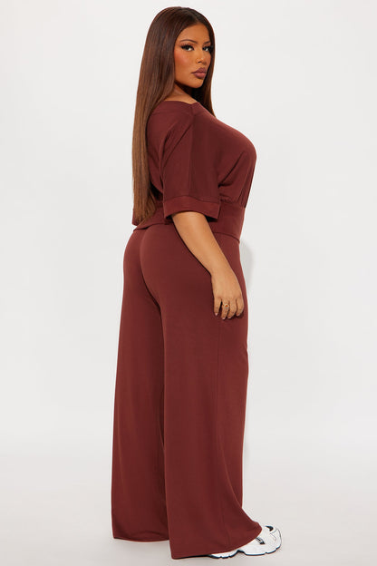Stay A While Dolman Sleeve Wide Leg Pant Set - Brown
