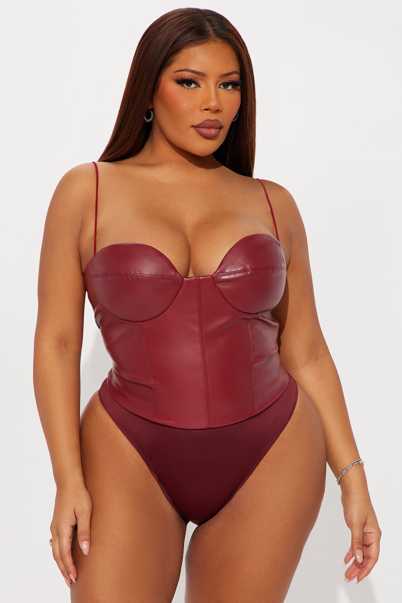 Lovers Rock Faux Leather Bodysuit - Burgundy