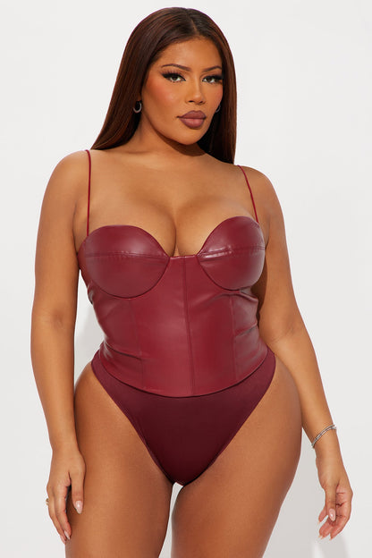 Lovers Rock Faux Leather Bodysuit - Burgundy