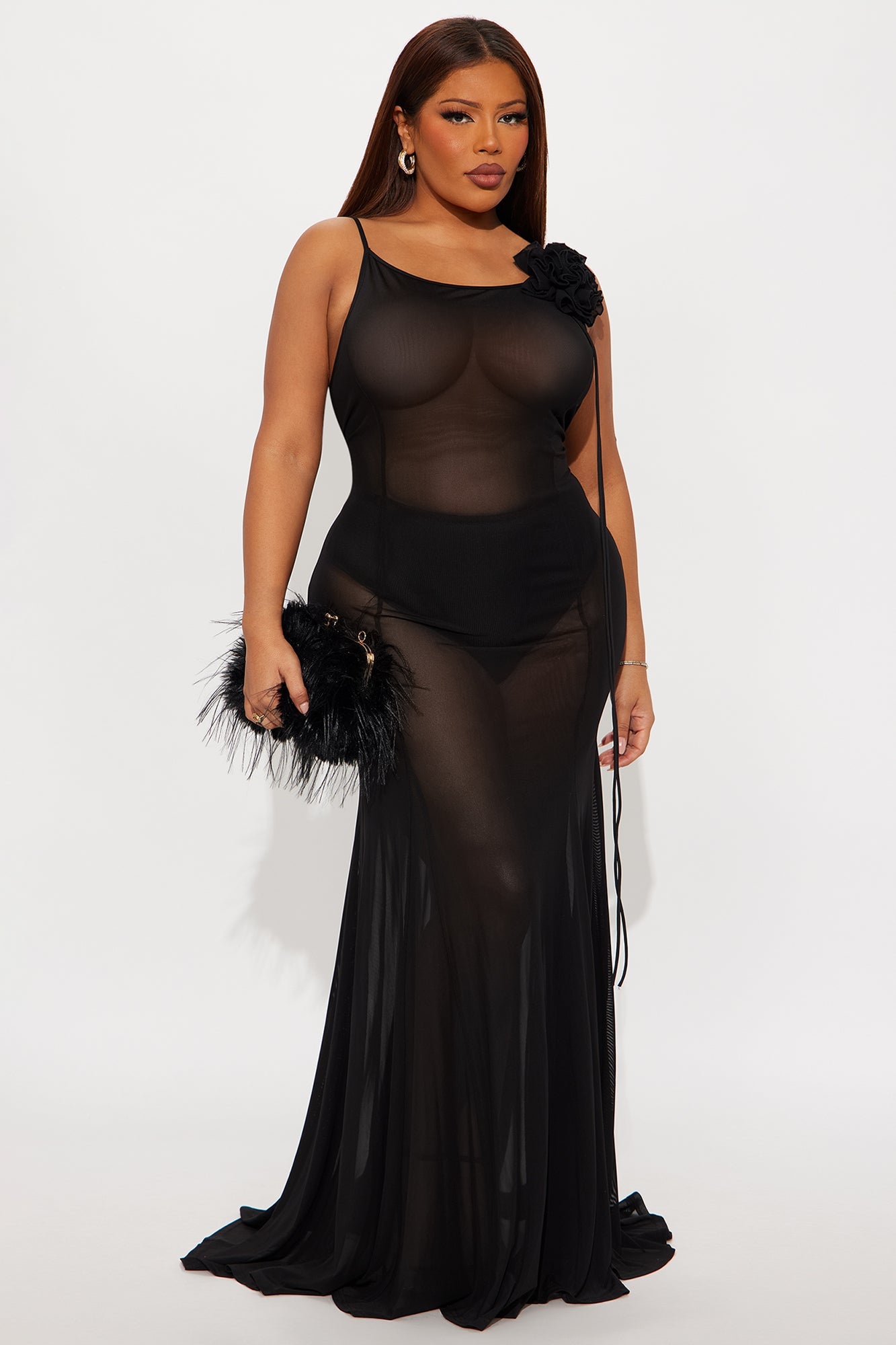 Sheer Goddess Mesh Maxi Dress - Black