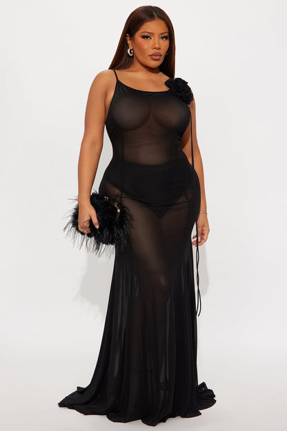 Sheer Goddess Mesh Maxi Dress - Black