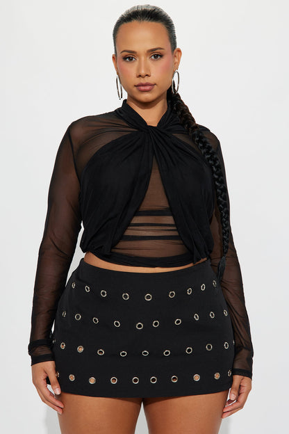 Avery Long Sleeve Mesh Top - Black