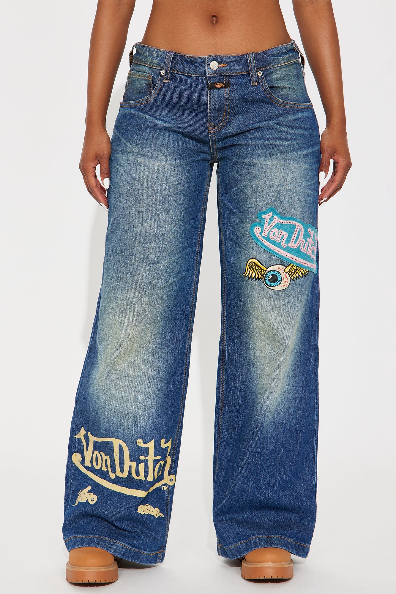 Von Dutch Eyeball Tinted Wide Leg Jeans - Dark Wash