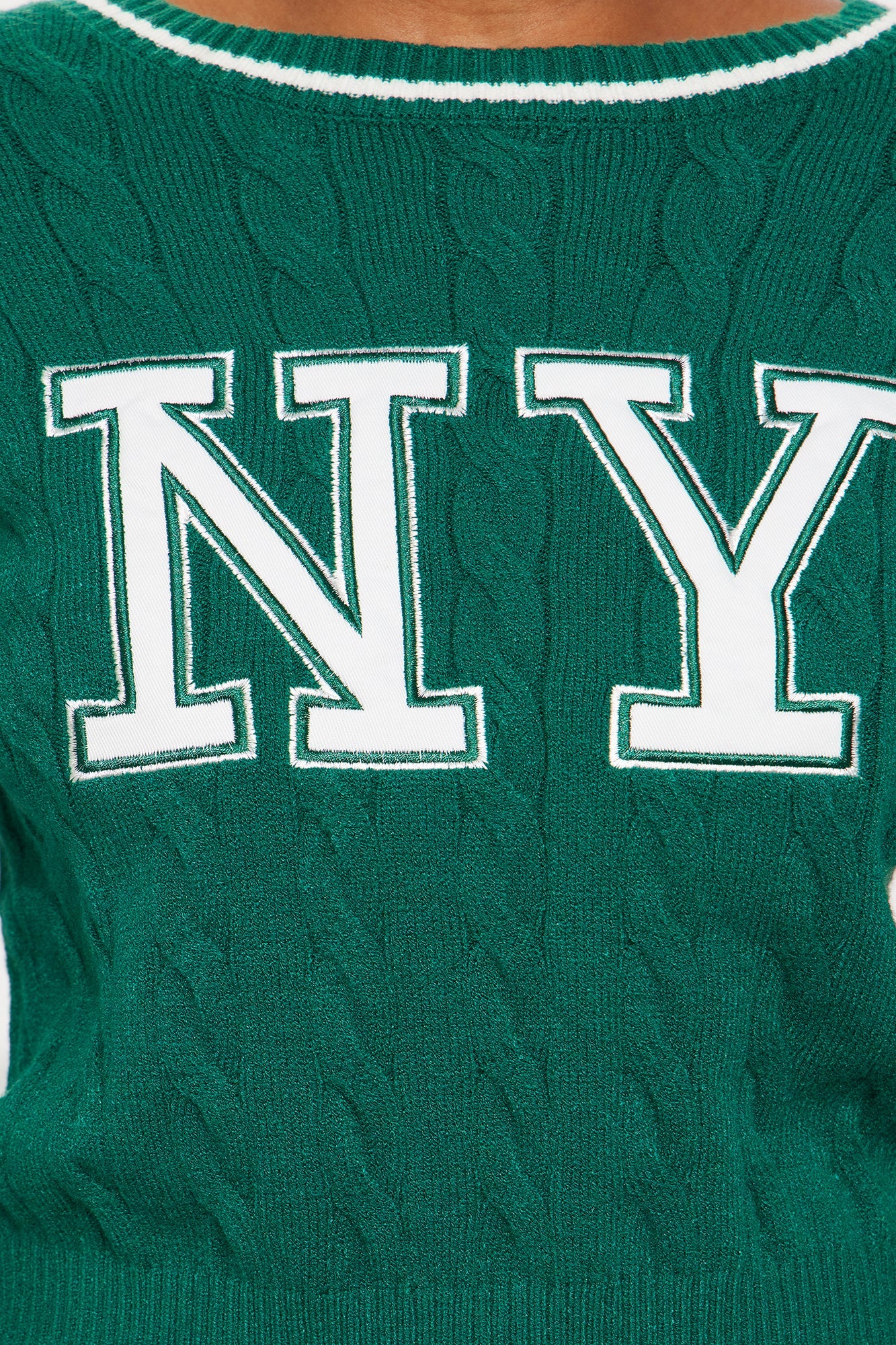 Landed In NY Cable Knit Sweater - Green/combo