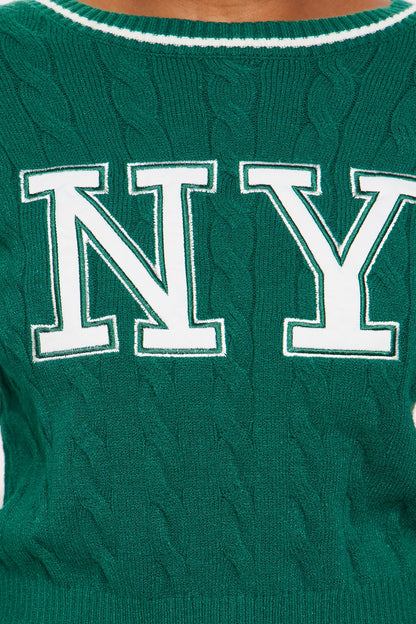 Landed In NY Cable Knit Sweater - Green/combo