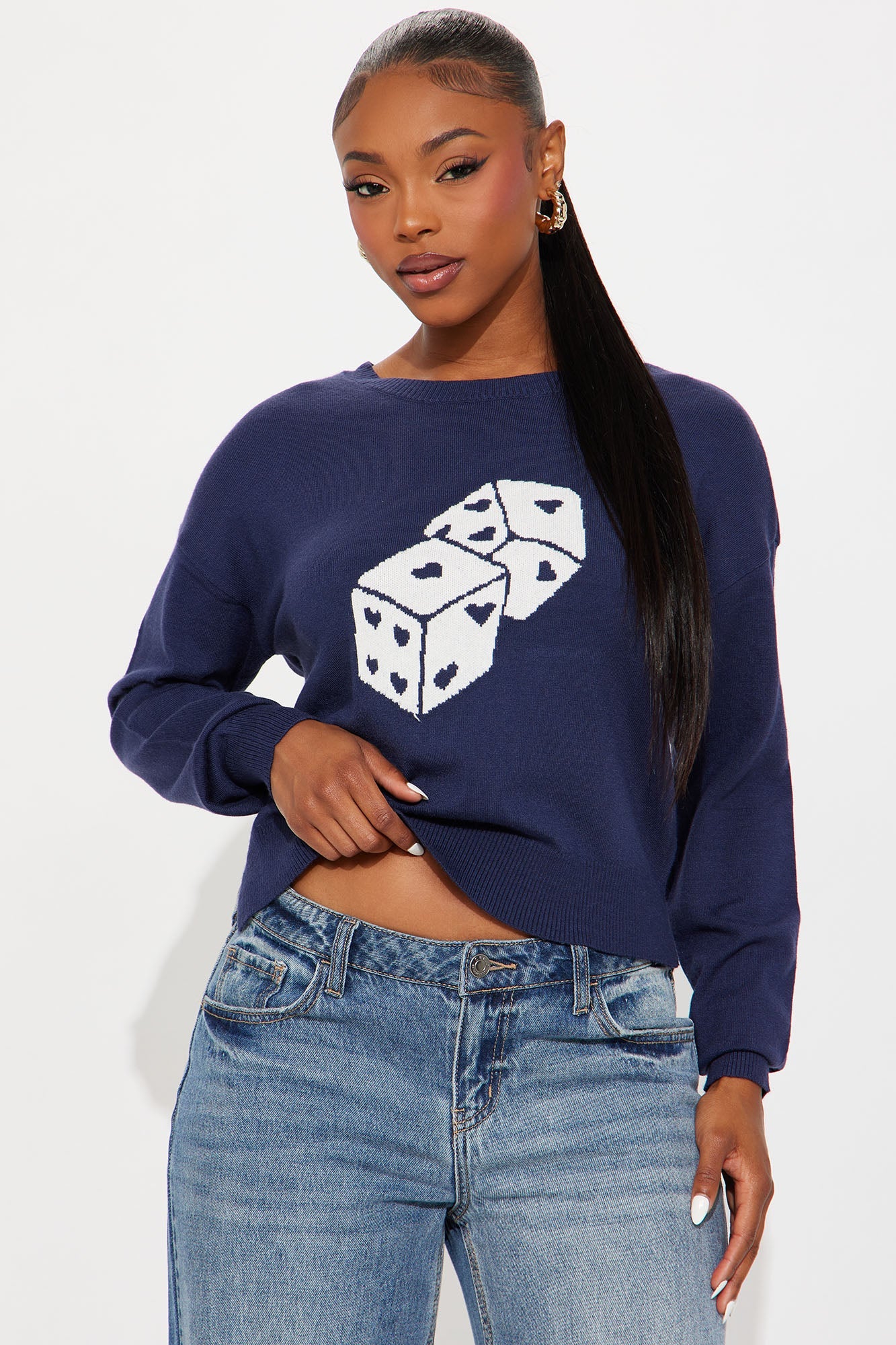 Take My Chances Dice Sweater - Navy/combo