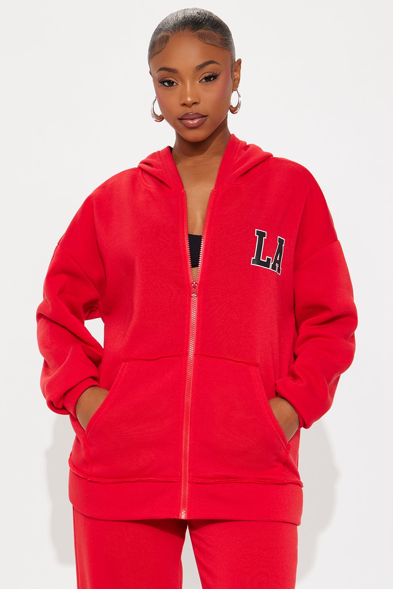 LA Oversized Fleece Pant Set - Red