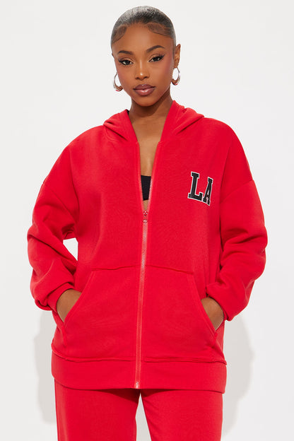 LA Oversized Fleece Pant Set - Red
