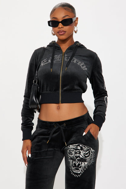 Ed Hardy Silver Tiger Velour Pant Set - Black