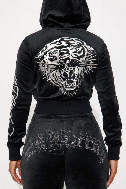 Ed Hardy Silver Tiger Velour Pant Set - Black