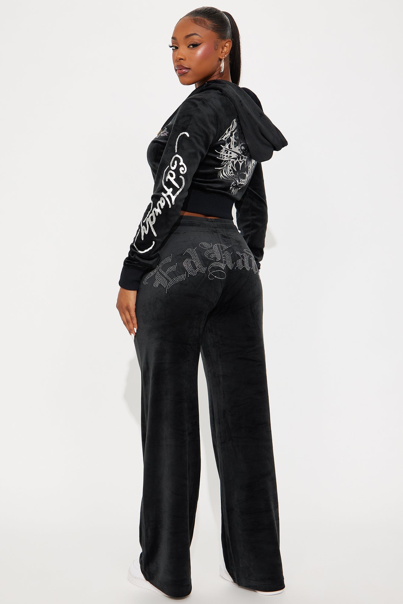 Ed Hardy Silver Tiger Velour Pant Set - Black