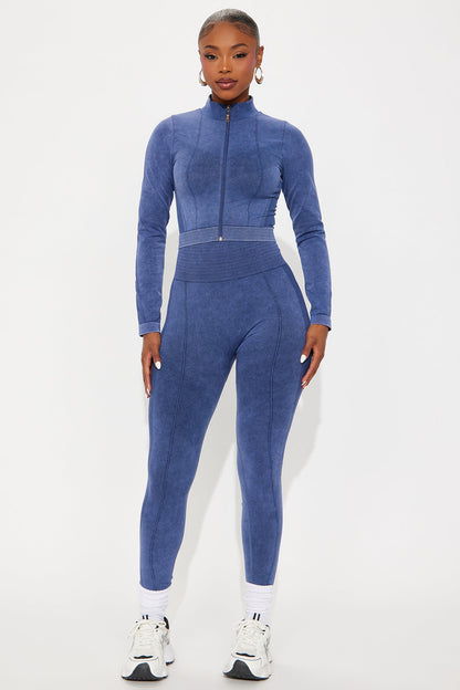 Cathy Washed Seamless Pant Set - Navy