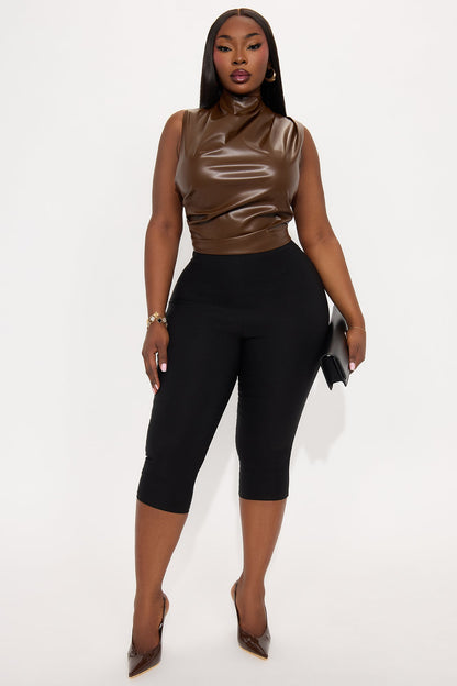 Fall Out Faux Leather Top - Brown