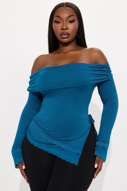 Minnie Asymmetrical Off Shoulder Top - Teal