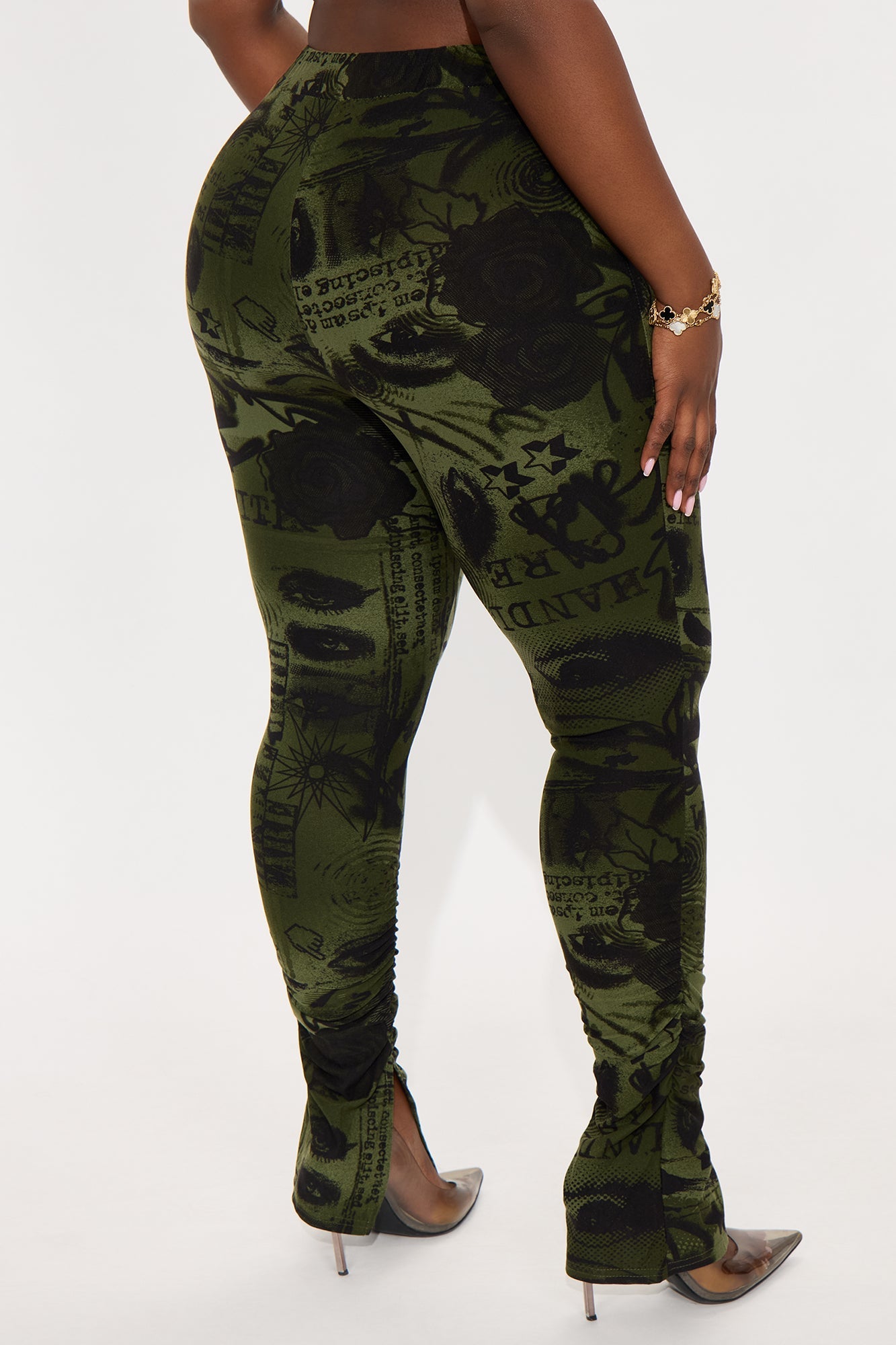 Watch Out Printed Stacked Pant - Olive/combo