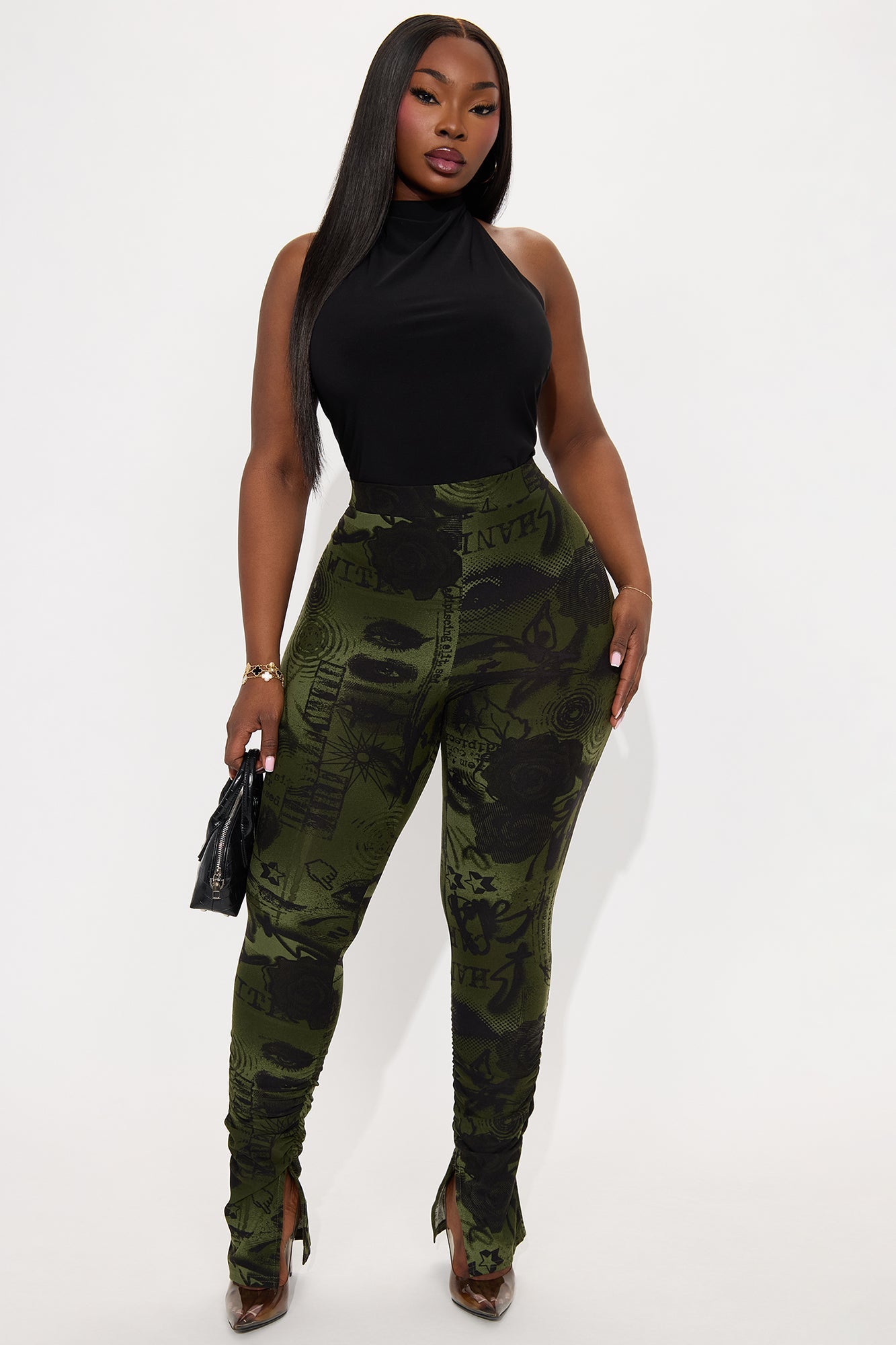 Watch Out Printed Stacked Pant - Olive/combo