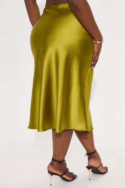Girls Need Love Satin Midi Skirt - Chartreuse