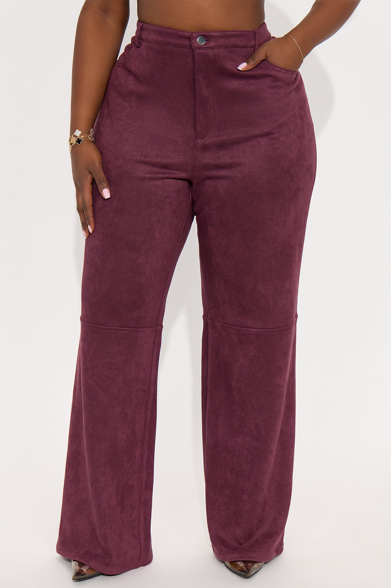 Gianna Faux Suede Wide Leg Pant - Wine