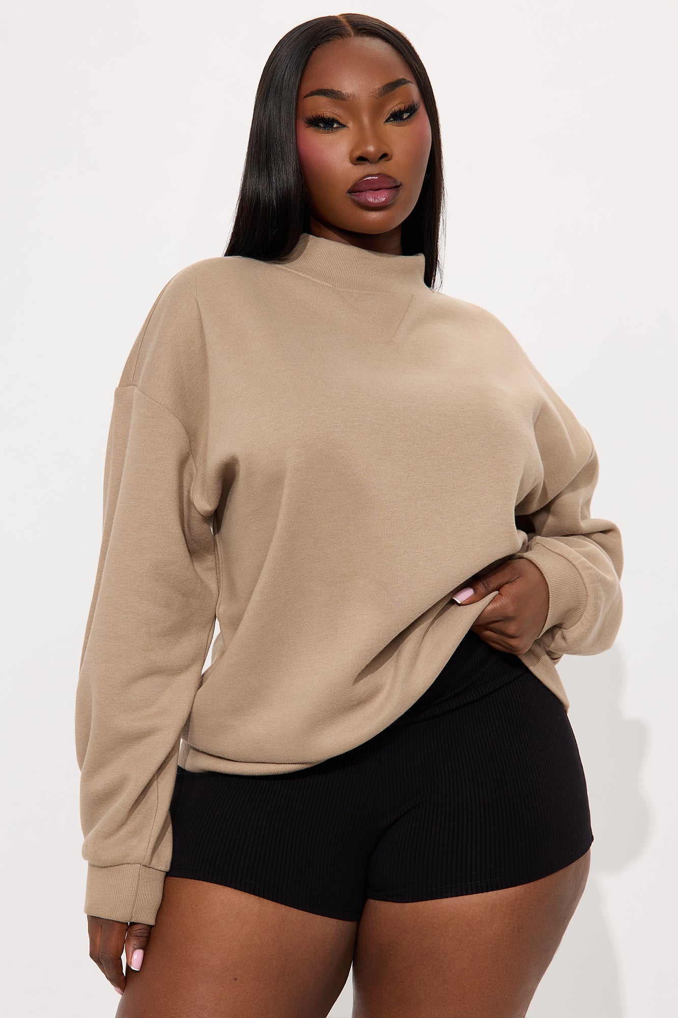 The Classic Mock Neck Sweatshirt - Taupe