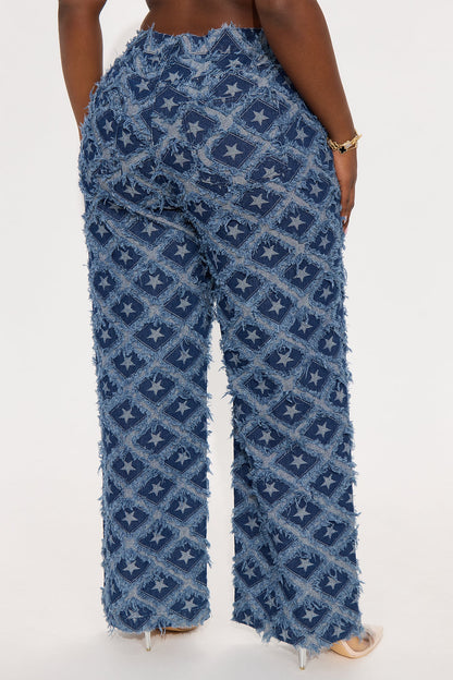 Stars Have Aligned Jacquard Straight Leg Jeans - Dark Wash